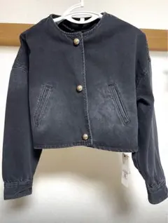 ダークグレー　クロップドデニムジャケット