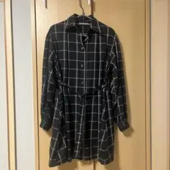 SLY 長袖チェック柄 膝丈 ワンピース 黒