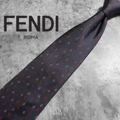 【超美品】FENDI ネイビー 星座 モチーフ ネクタイ 総柄 フェンディ