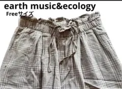 earth イージーパンツ　ワイド　チェック　カジュアル　総ゴム　内紐