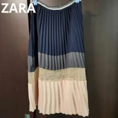 ZARA BASIC 異素材レースプリーツスカート Mサイズ