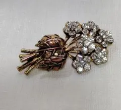ヴィンテージ　アンティーク　ラインストーン　ブローチ　ブロンズ　花束