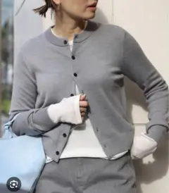 美品　グレー　　ドゥーズィエムクラス WISH クルーネック カーディガン