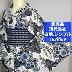 超美品 綿 本染浴衣 綿紬 夏物 着物 153裄65 水色 紺 ボタニカル柄