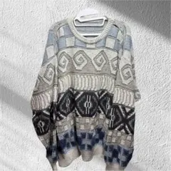 vintage 幾何学模様オーバーサイズニットセーター XL