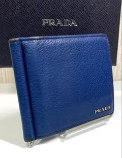 極美品】プラダ マネークリップ カラーロゴ シボ レザー バイカラー
