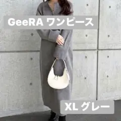 GeeRA ワンピース　XL グレー　前後2WAYハーフジップニットワンピース