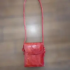 ヴィンテージ✨️赤レザーショルダーバッグ クロコダイル