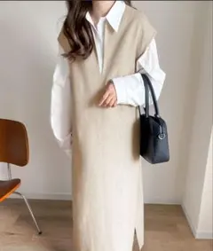 【新品】ニットロング丈ジャンパースカート