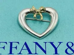 c896 美品　1991 ティファニー　ハート　リボン　ブローチ　750/925