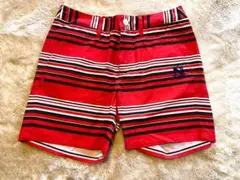 レディース 赤と黒のストライプパンツ