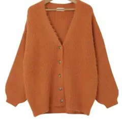 アンドミー フェザーヤーン長袖ニットカーディガン　オレンジ