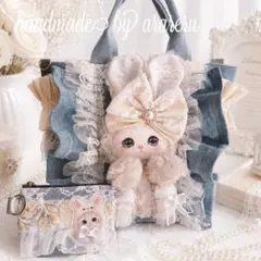 うさ耳猫ちゃん✳︎ホワイトスイート✳︎トートバッグ✳︎デニム 