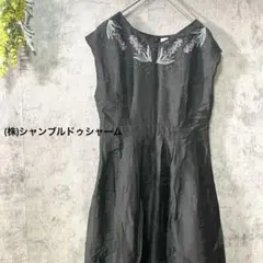 シャンブルドゥシャーム　ノースリーブワンピース　ロングワンピース　花刺繍　麻混