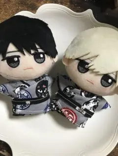 ⑧ 紺色 矢絣 白系 麻の葉柄 浴衣 着物 ちびぐるみ ぬい服 和柄 - メルカリ