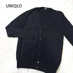 ユニクロ エクストラファインメリノ Vネックカーディガン ブラック 黒 L 薄手