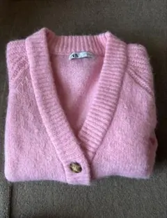 ZARA ピンク カーディガン ラグラン袖 4ボタン