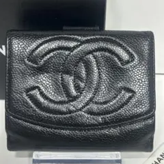 CHANEL キャビアスキン ココマーク 二つ折り財布 ギャランティカード有