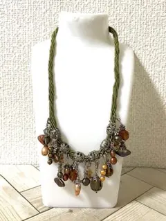 インポート ネックレス ビーズ グリーン マルチ ストーン ヴィンテージ