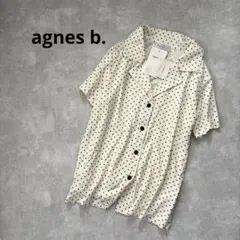 【未使用タグ付】アニエスベードット柄襟付きカットソー半袖ブラックホワイトきれいめ