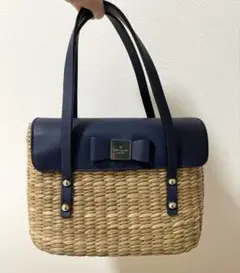 Kate Spadeケイトスペード　リボン付き　ミニ　カゴバッグ　ネイビー