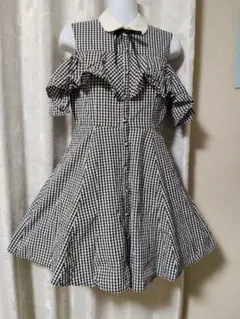 AnkRouge　チェック柄　オフショルワンピース　肩出し　リボン付き