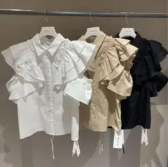 ラッフルフリル襟付きブラウス