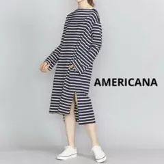 【美品】Americanaストライプ 長袖ワンピース ボーダーカットソー