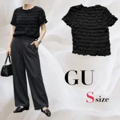 GU シャーリング Tシャツ(半袖) ブラック Sサイズ モデル：155cmのサムネイル