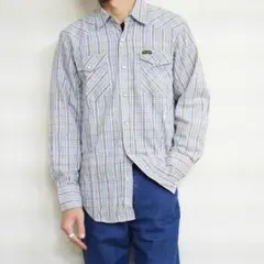 【希少/90s】ラングラー ウエスタンシャツ M ブラウン ブルー チェック