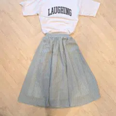 ストライプ プリーツロングスカート