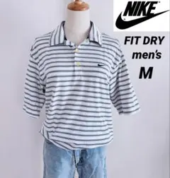 NIKE FIT DRY ナイキ　メンズ　ボーダー　半袖ポロシャツ　刺繍ロゴ　M
