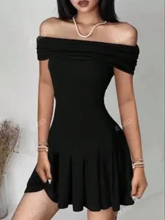 オフショルダー ブラック ミニワンピース　ドレス　黒　グランジ　y2k 韓国