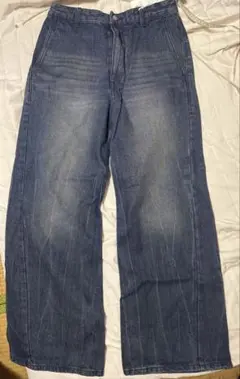 ダークブルーワイドレッグデニムパンツ