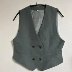 【S】グレー ダブルボタンベスト サイズ11 ウール混　ショートベスト