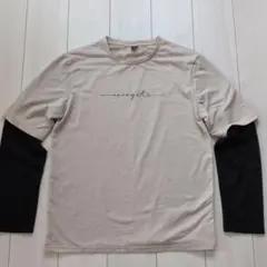 レイヤード風 長袖カットソー ベージュ×ブラック