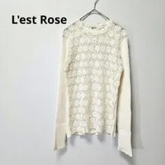 L'est Roseレース切替ニットトップス白1S長袖のサムネイル