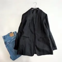【美品】ドゥクラッセ リネン ノーカラージャケット　M 黒 春夏のサムネイル