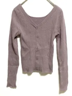 【GRLグレイル】リブ編みパープル長袖ニットトップス✨S