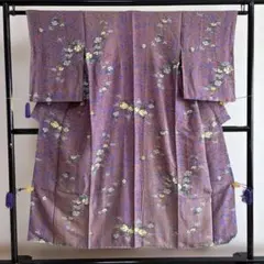 d*9様 ■E6001■アンティーク■正絹■胡桃染色　花柄　袷　着物■丈146