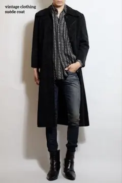 ヴィンテージ ユーズド 古着 スウェード レザー コート 黒 モード デザイン