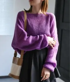 ボートネック ローゲージニットトップス