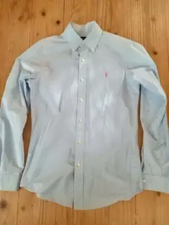 【美品】【Ralph Lauren】ラルフローレン 水色チェック長袖シャツ XS