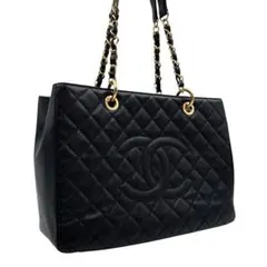 極美品　CHANEL キャビアスキン GST マトラッセ トートバッグ　黒