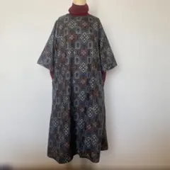 大島紬リメイク ロングワンピース