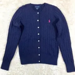 ☆美品☆RALPH LAUREN ニットカーディガン ケーブル ポニー ネイビー