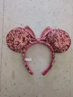 ディズニー　スパンコールカチューシャ　ミニー　ピンク