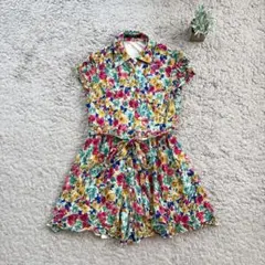 【INGNI】花柄シャツワンピース ミニ ウエスト紐 胸ポケット 総柄 可愛い