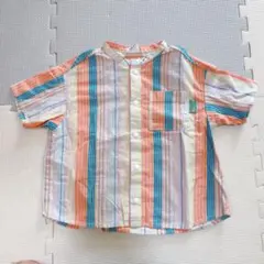 【1回着用のみ】BREEZE ストライプ半袖シャツ ノーカラー 100