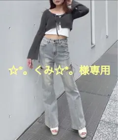 one way サイドリボンデニムパンツ ブルーのサムネイル